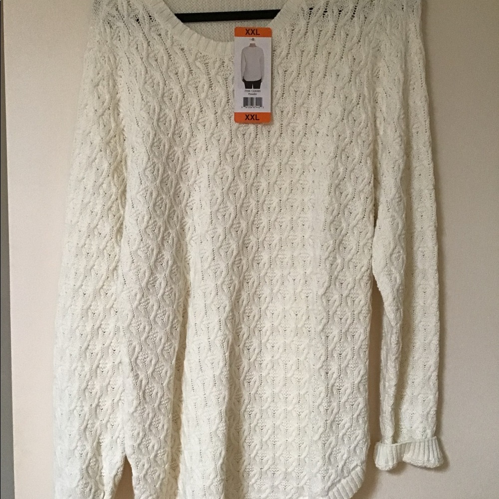 Woman’s New Sweater Cream Color. Design in front Ribbed in back